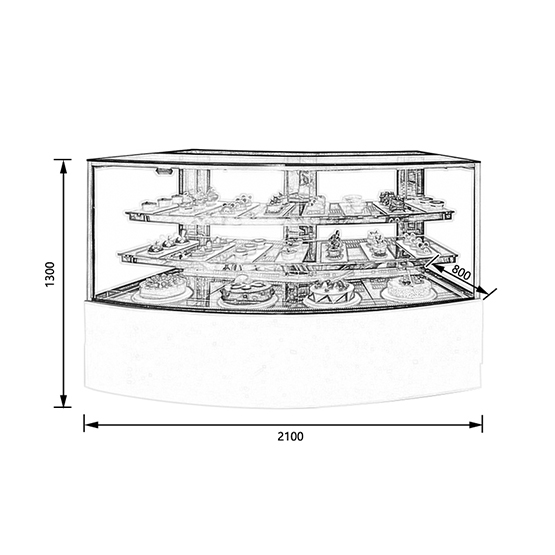 curved refrigerated cake cabinet